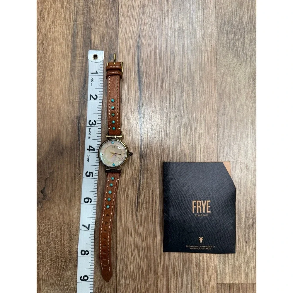 Frye Women's Watch Mother of Pearl Turquoise Stud Leather Strap Box